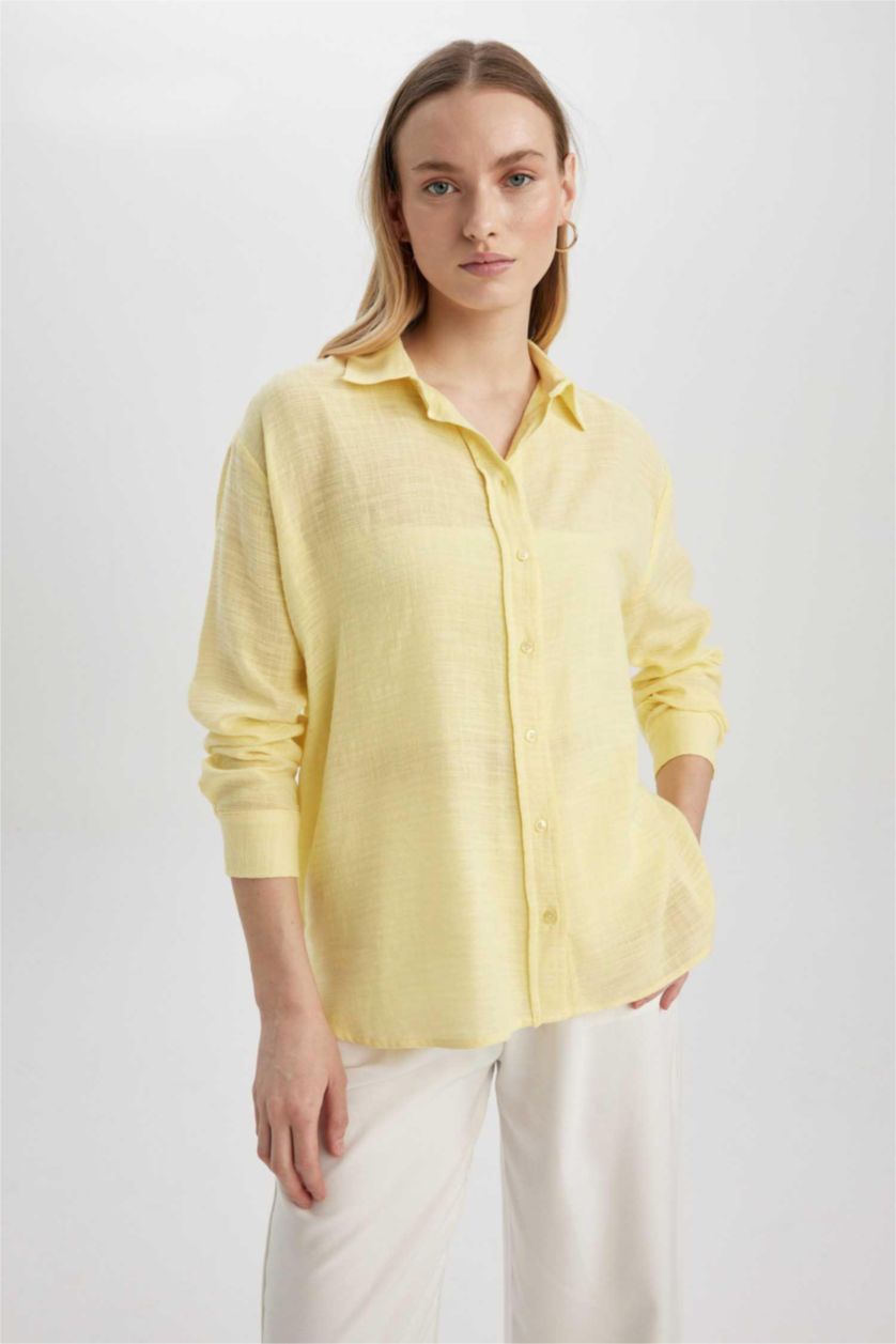 FEMME Jaune Chemises à manches longues Look Lin Col De Chemise