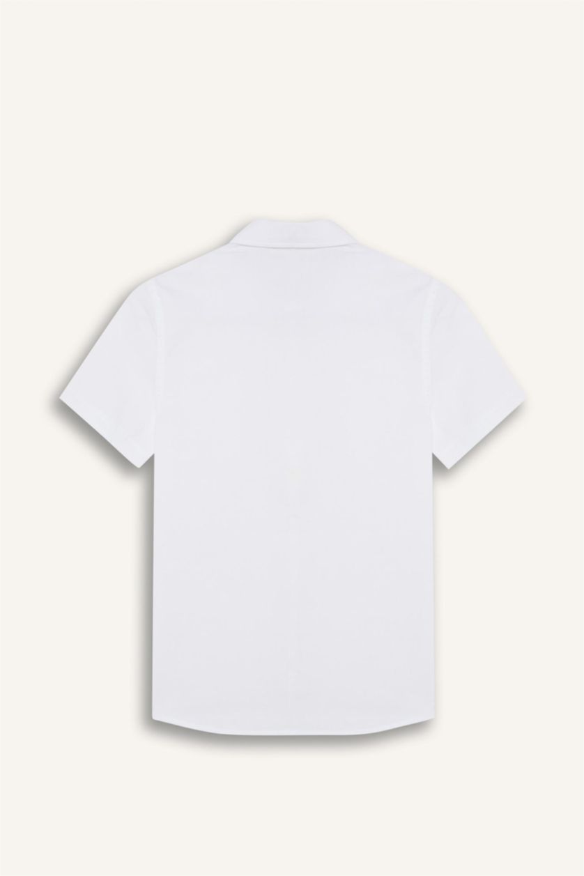 Erkek Çocuk - Genç Erkek Beyaz Polo Yaka Poplin Kısa Kollu Okul Gömleği Erkek Çocuk