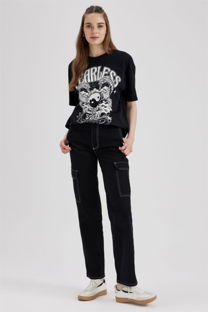 Женщины Черный Футболка оверсайз с принтом, Coool