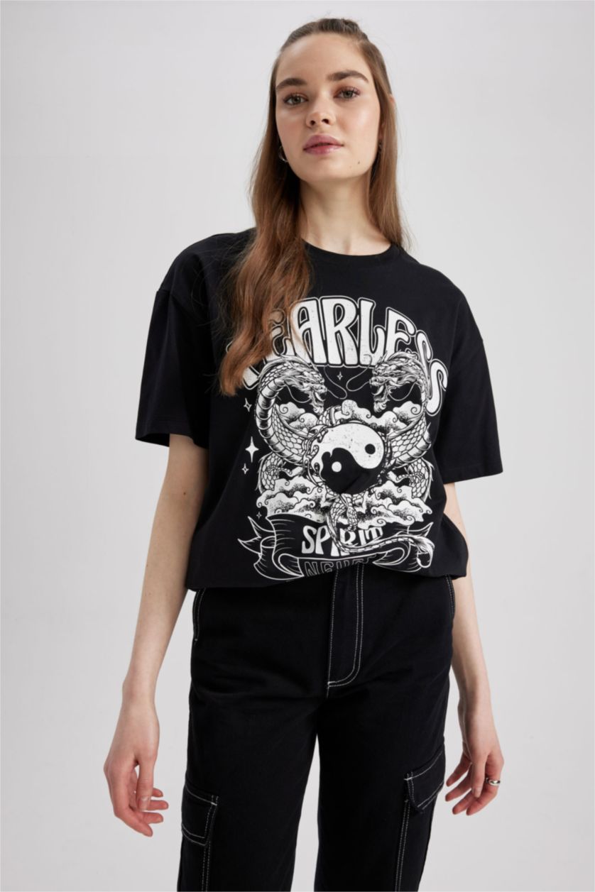 Женщины Черный Футболка оверсайз с принтом, Coool