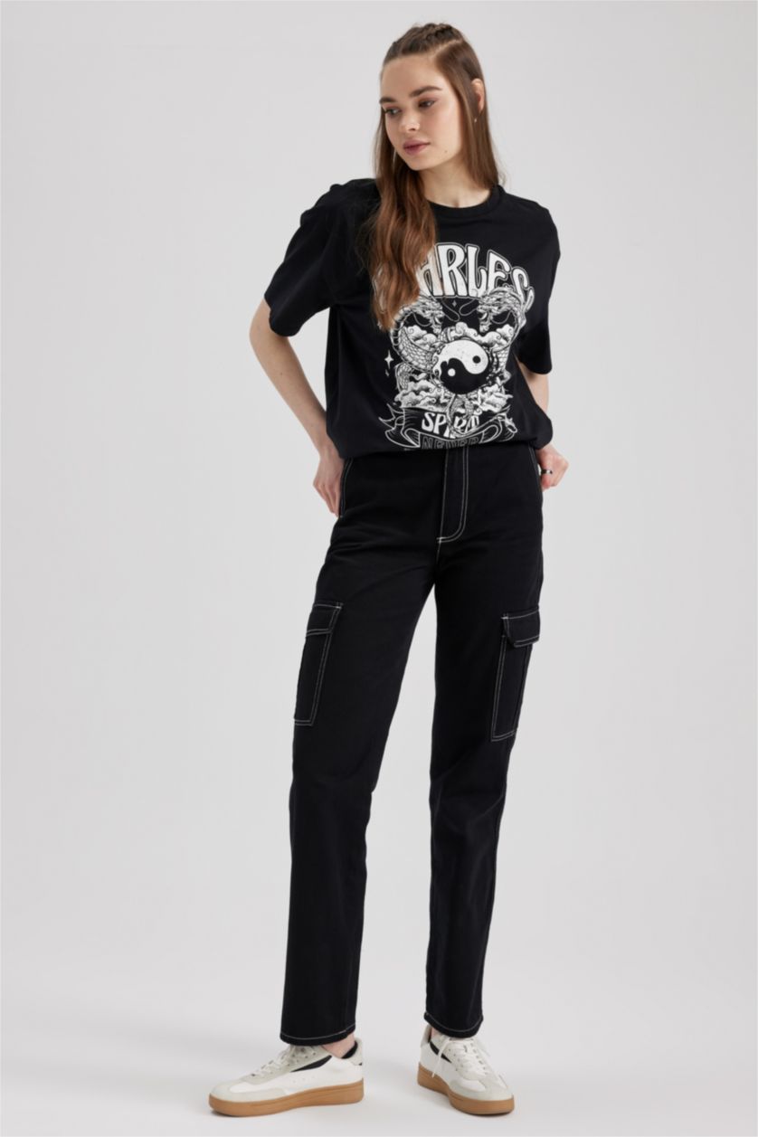 Женщины Черный Футболка оверсайз с принтом, Coool