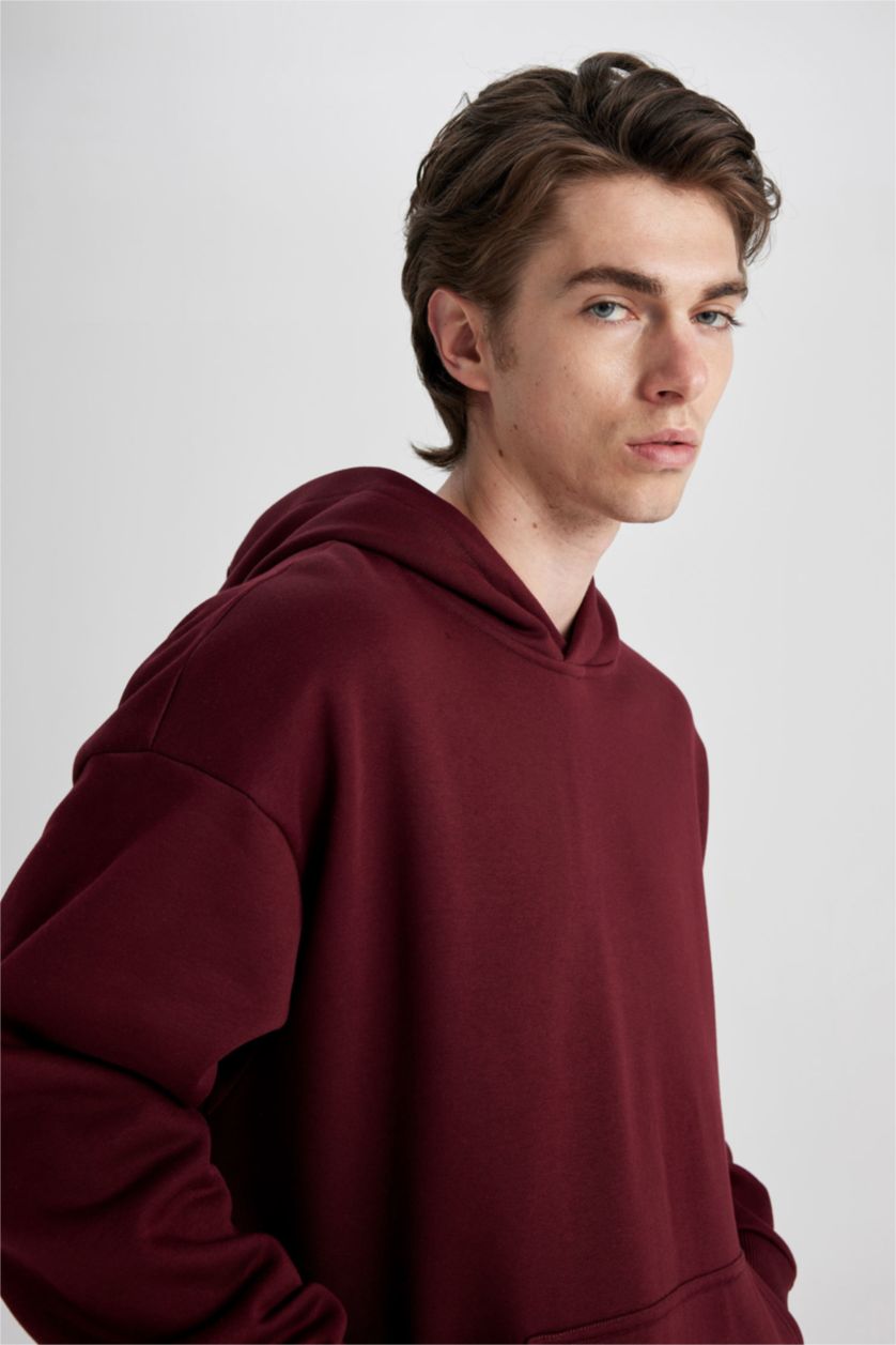 رجال خمري سويت شيرت اوفر سايز بكابيشون بجيب