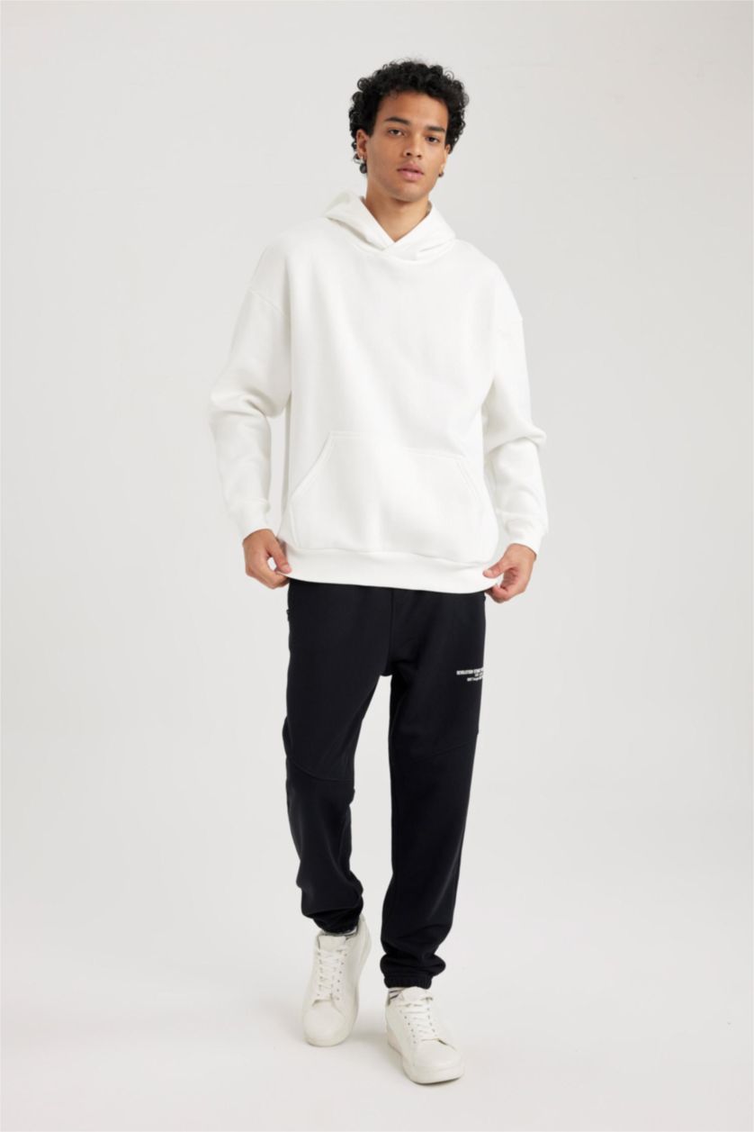 Чоловічий Бежевий Світшот оверсайз з капюшоном з кишенею-кенгуру для чоловіків