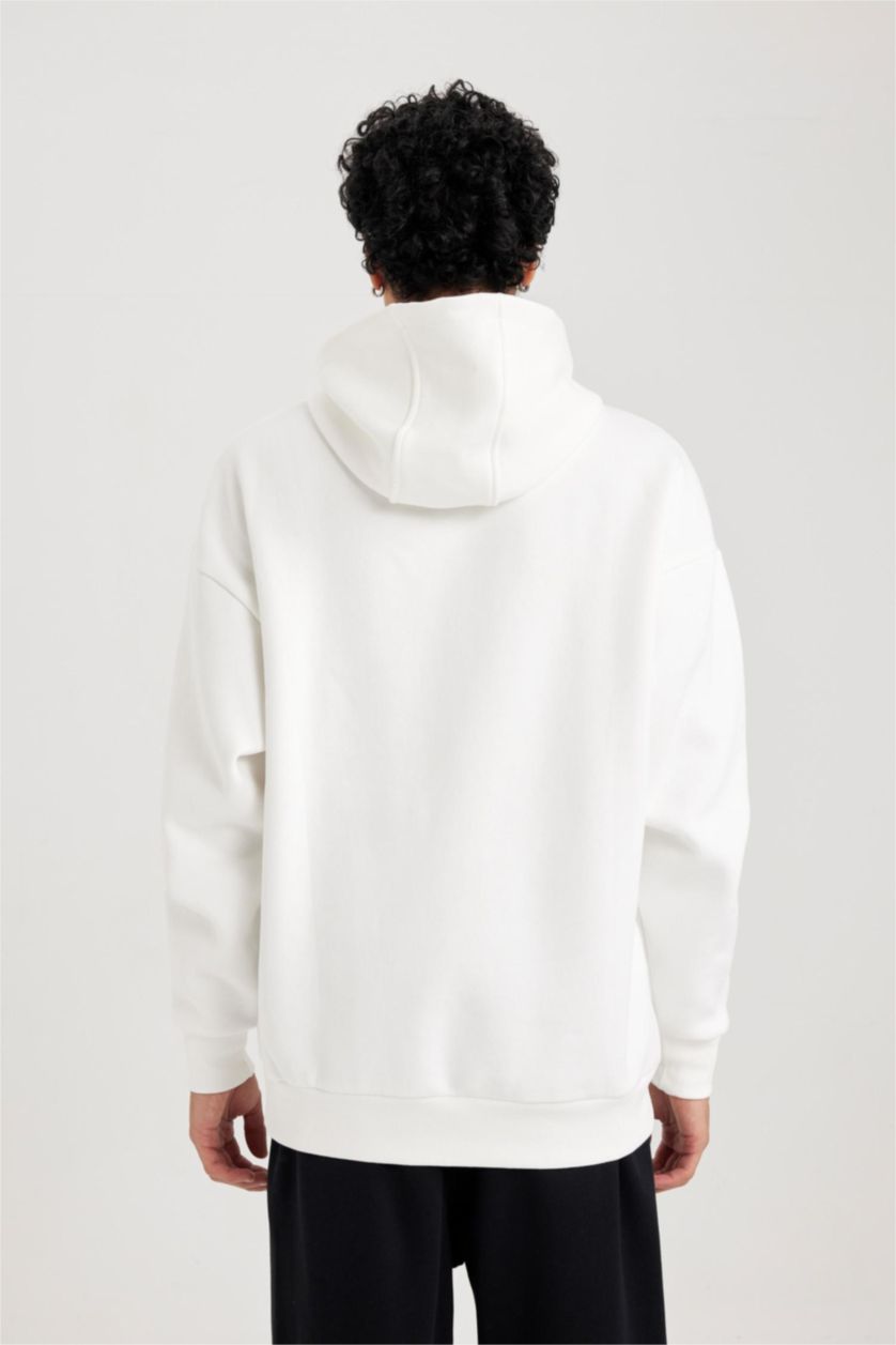 Чоловічий Бежевий Світшот оверсайз з капюшоном з кишенею-кенгуру для чоловіків