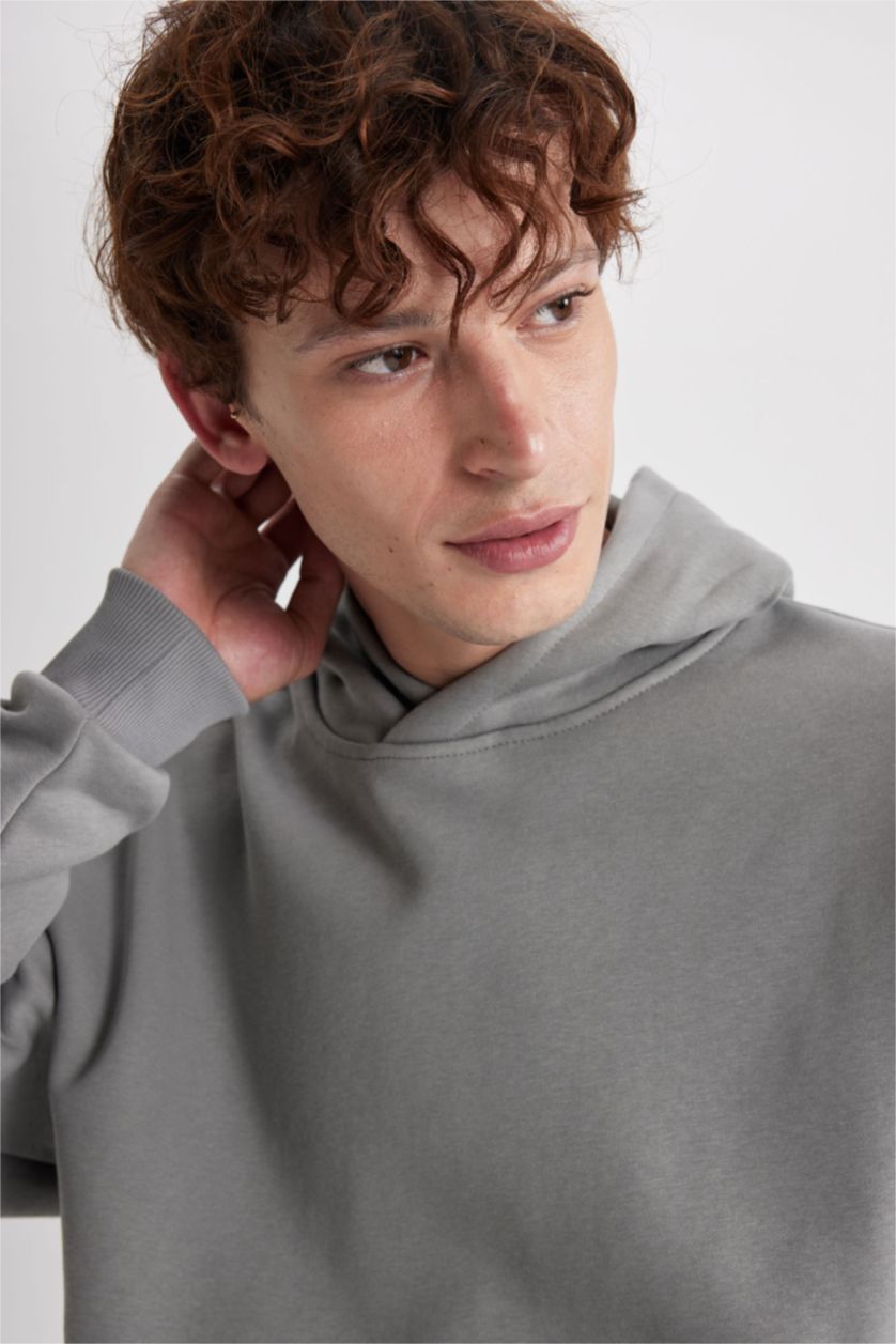 رجال رمادي سويت شيرت اوفر سايز بغطاء للرأس بجيب