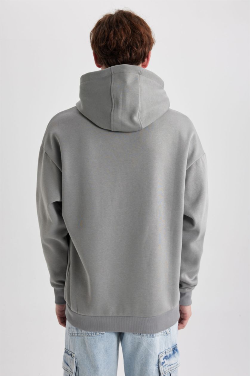 رجال رمادي سويت شيرت اوفر سايز بغطاء للرأس بجيب