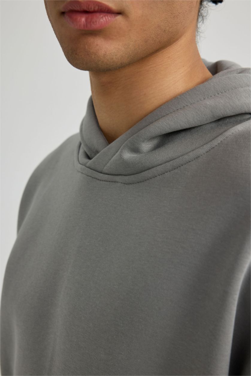 رجال رمادي سويت شيرت اوفر سايز بغطاء للرأس بجيب