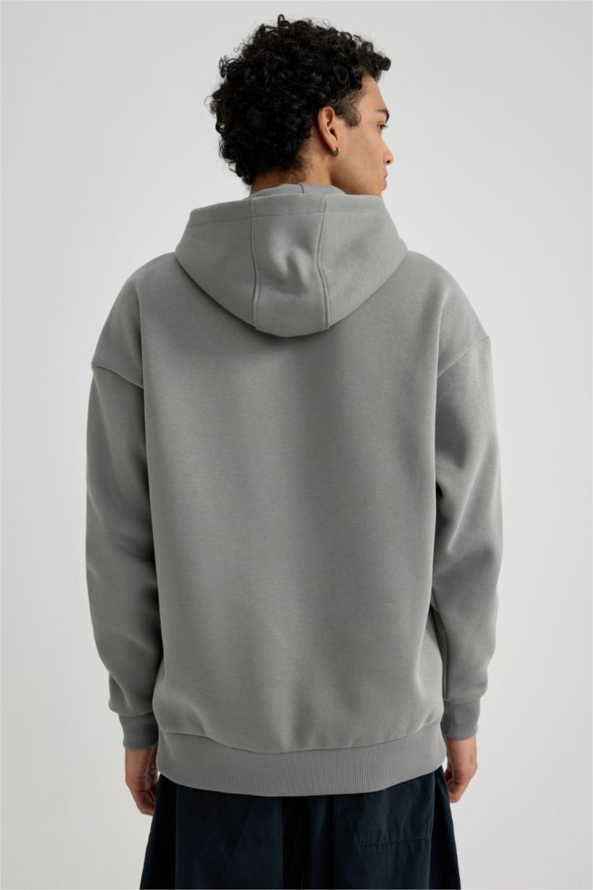 رجال رمادي سويت شيرت اوفر سايز بغطاء للرأس بجيب