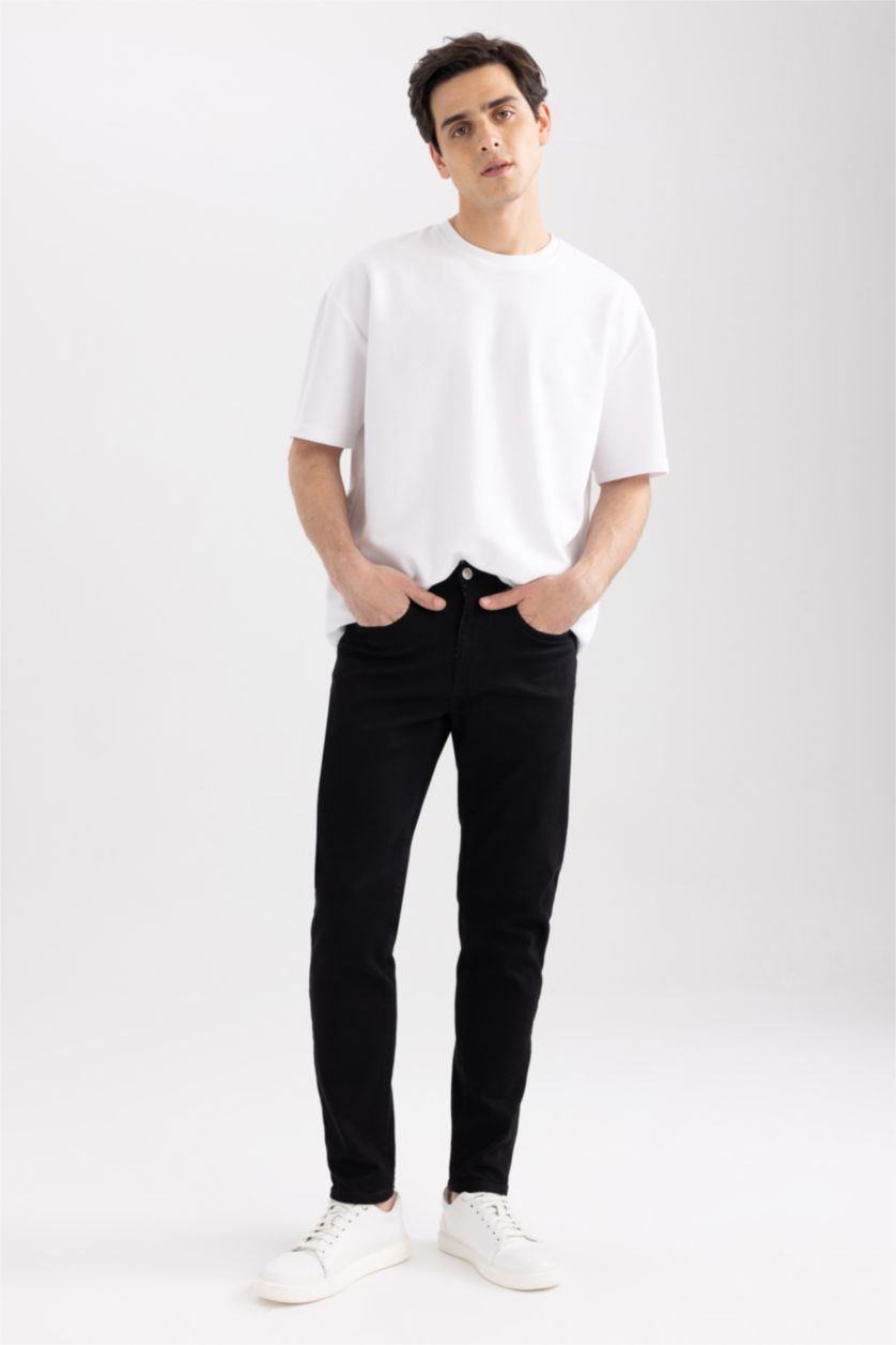 رجال أسود بنطلون جينز سليم فيت