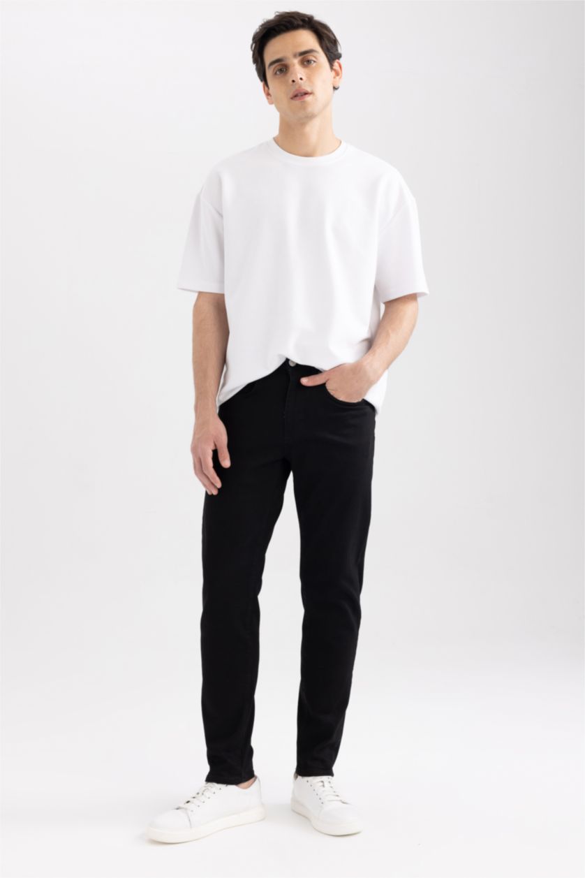 رجال أسود بنطلون جينز سليم فيت