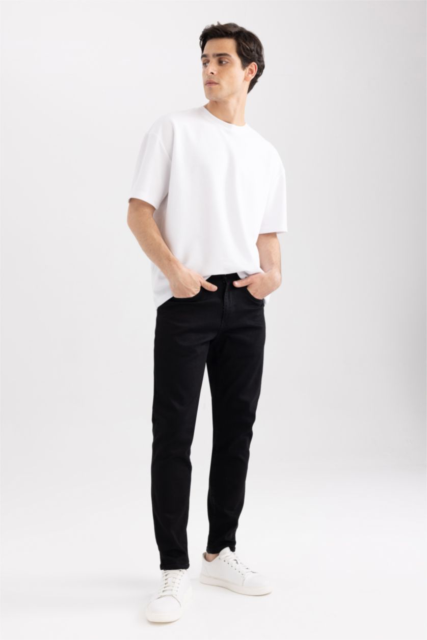 رجال أسود بنطلون جينز سليم فيت