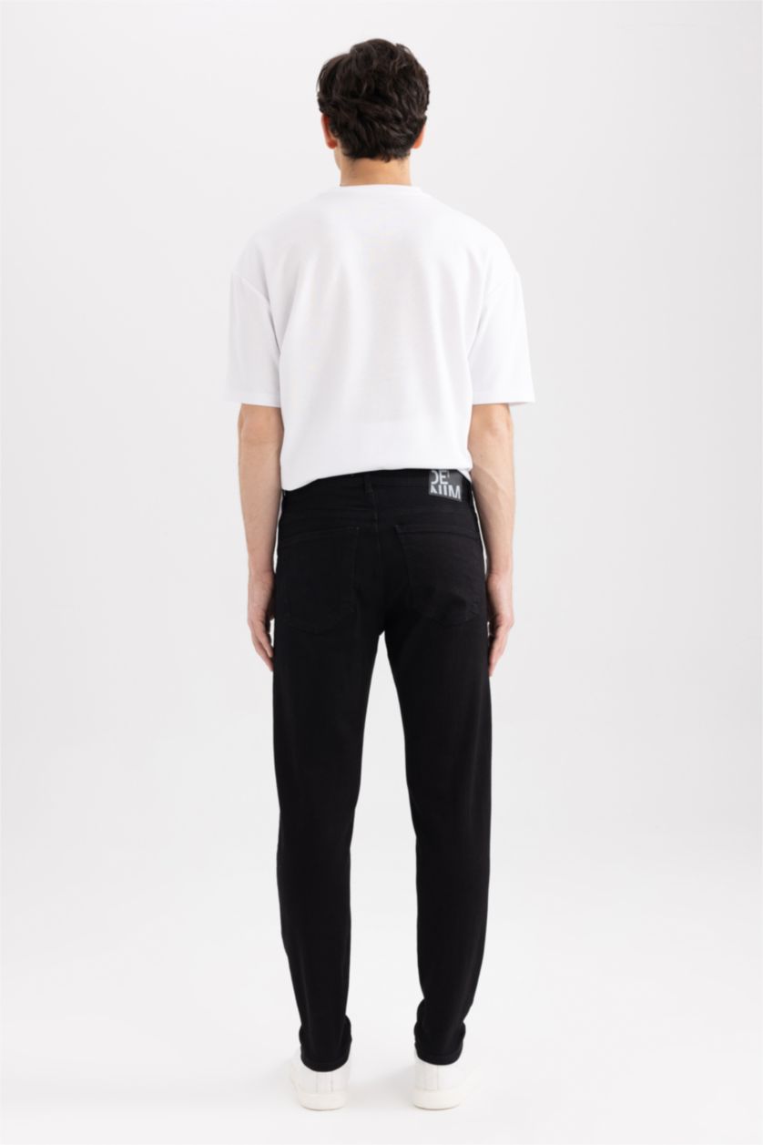 رجال أسود بنطلون جينز سليم فيت