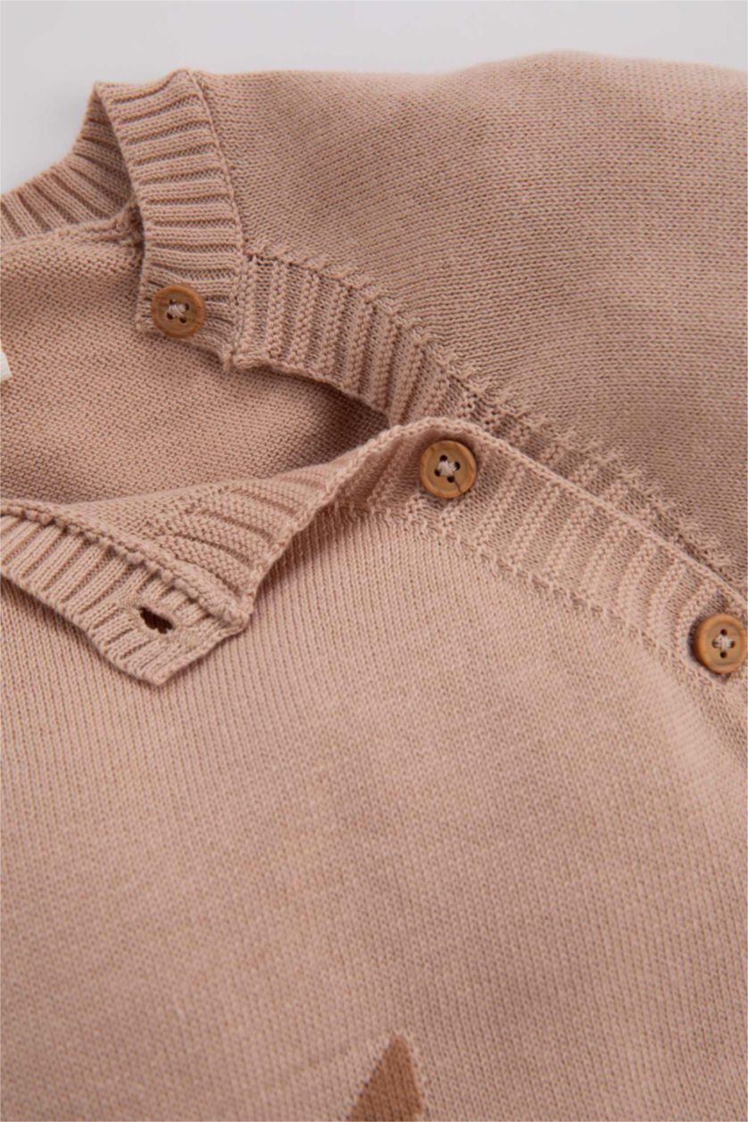 Kız Bebek Bej Kız Bebek Tilki Desenli Kazak Alt Pamuklu Triko 2'li Takım