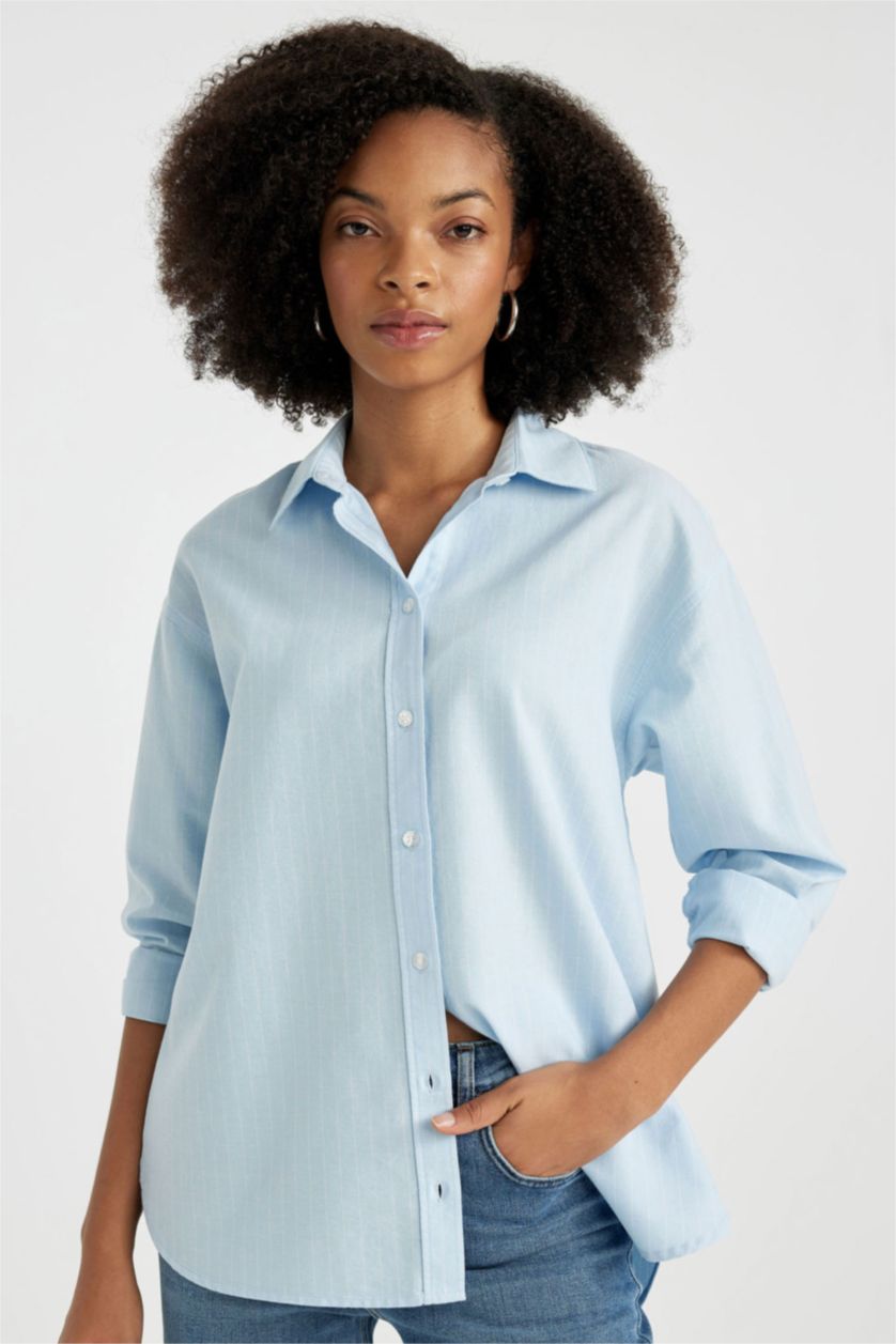 FEMME Bleu Chemise Oxford Oversize à Manches Longues