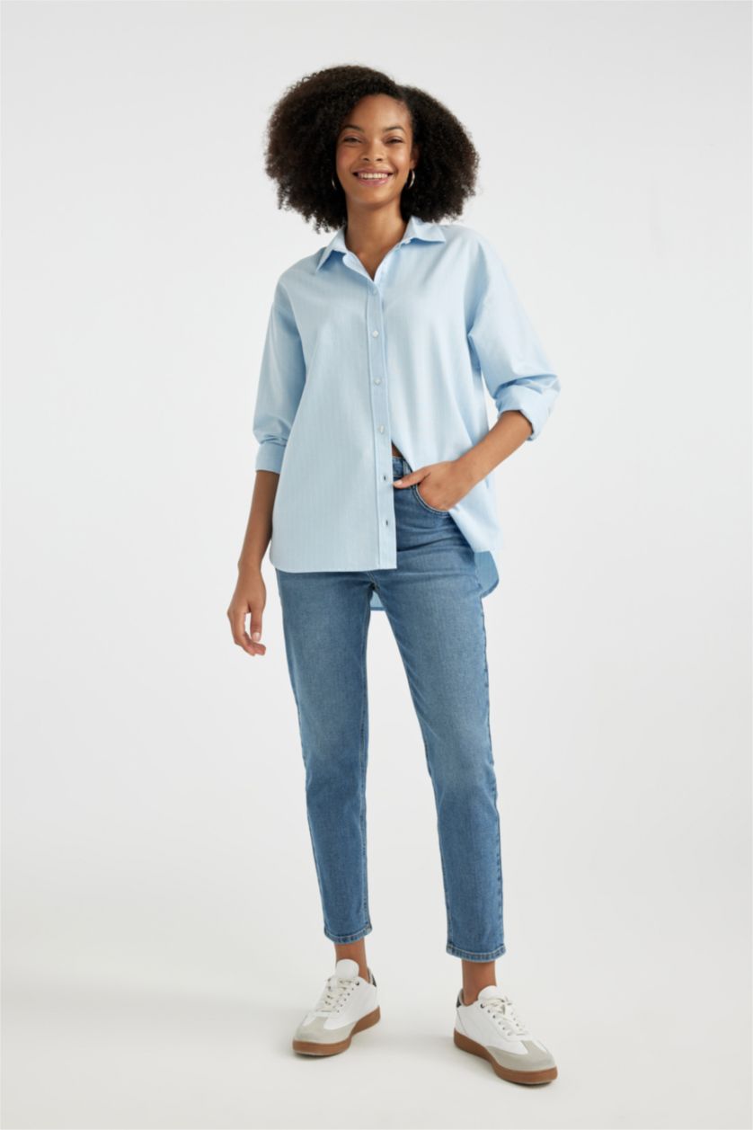 FEMME Bleu Chemise Oxford Oversize à Manches Longues