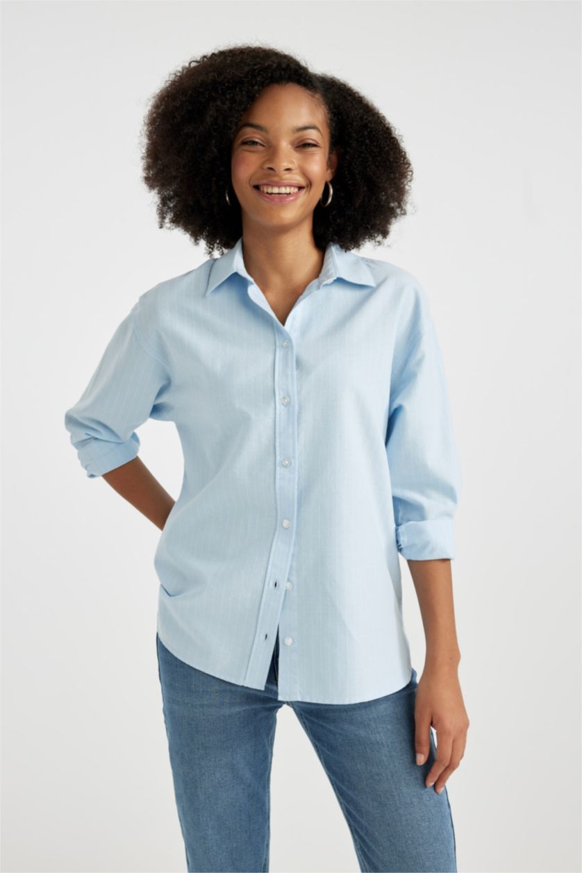 FEMME Bleu Chemise Oxford Oversize à Manches Longues