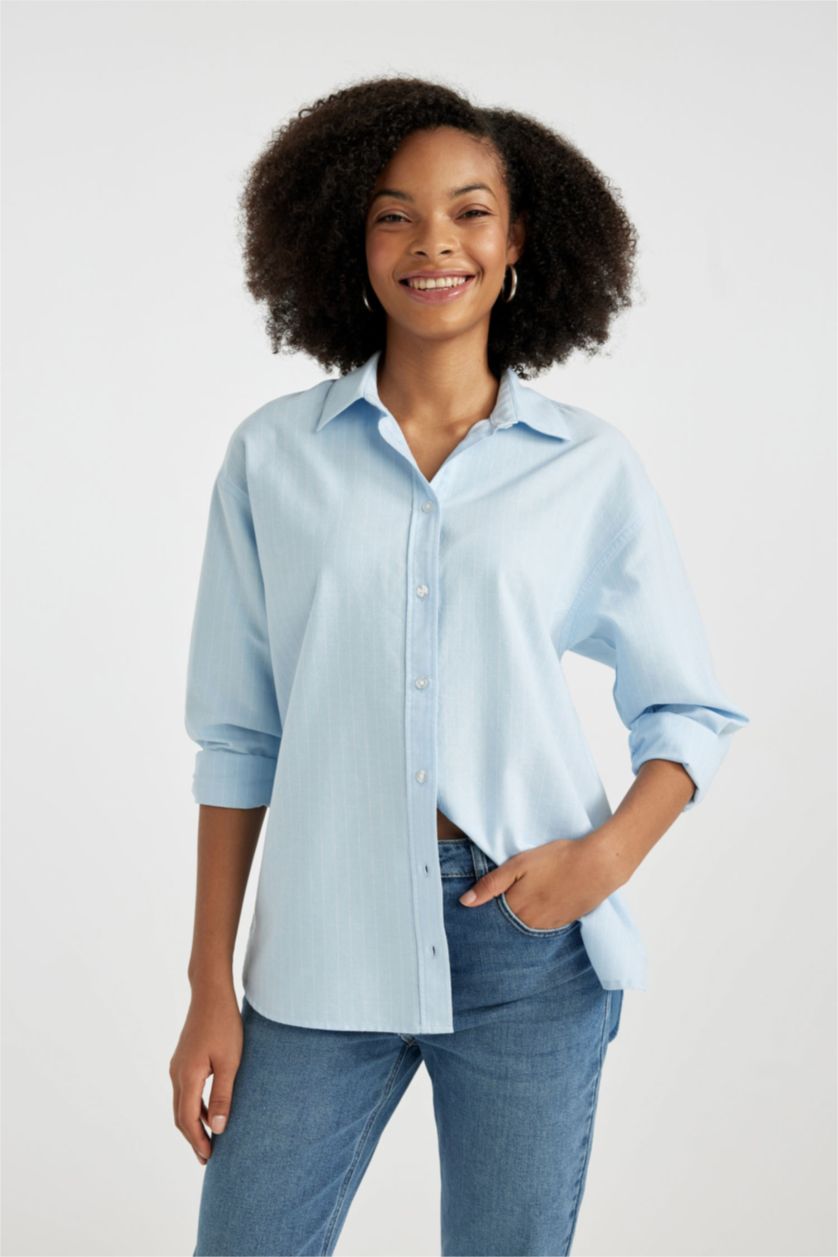 FEMME Bleu Chemise Oxford Oversize à Manches Longues
