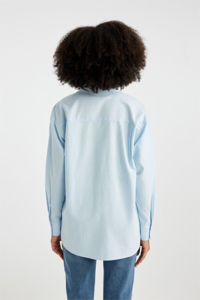 FEMME Bleu Chemise Oxford Oversize à Manches Longues