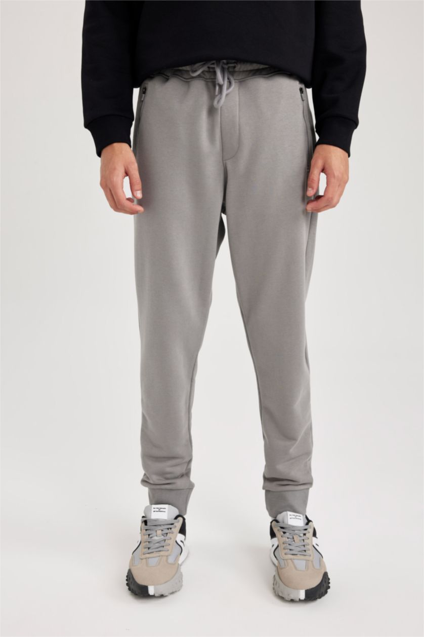 MAN Grey Slim Fit Rib Hem Zipper Pocket Trousers