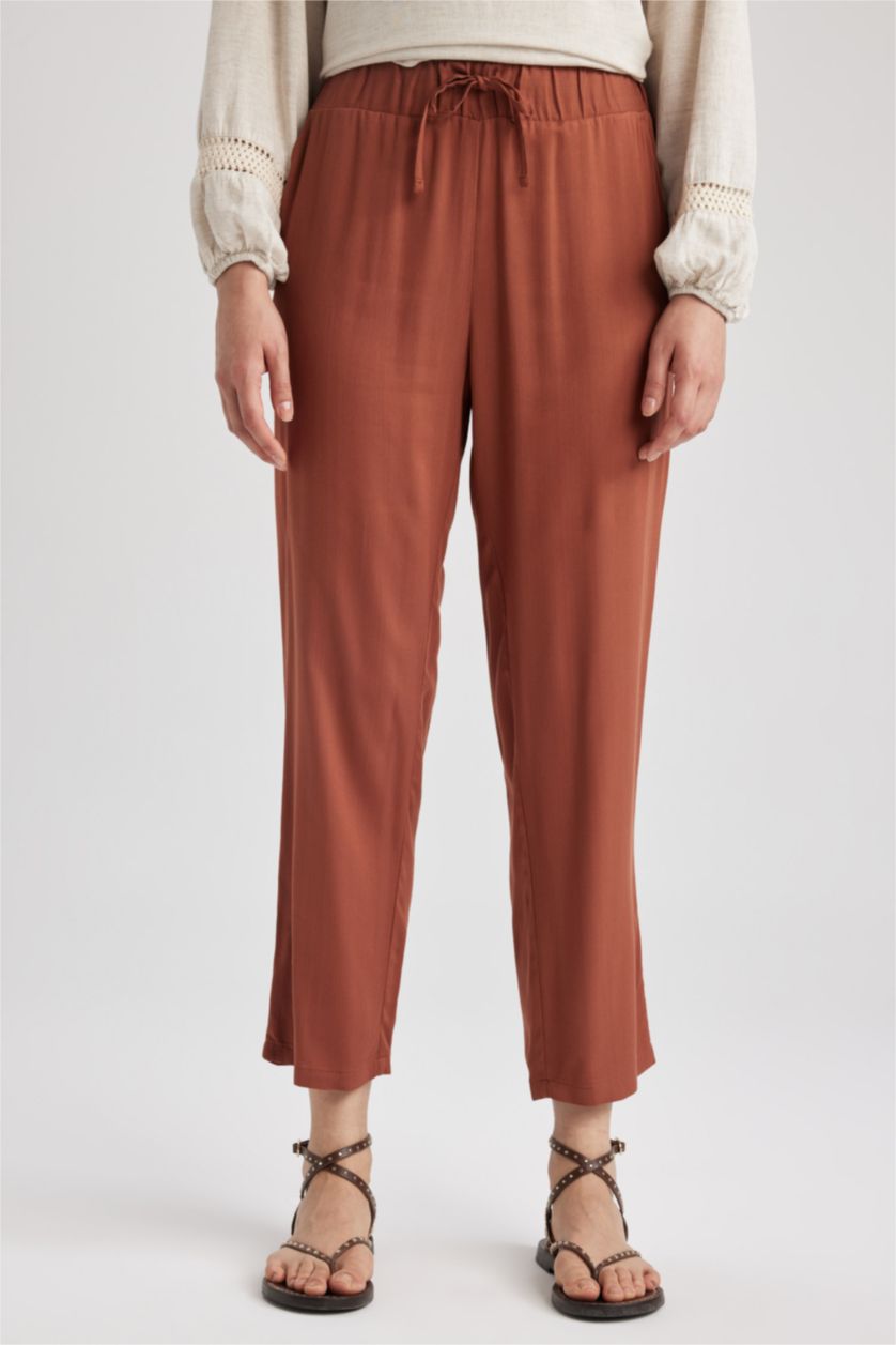 WOMAN Light Brown Harem Viscose Trousers