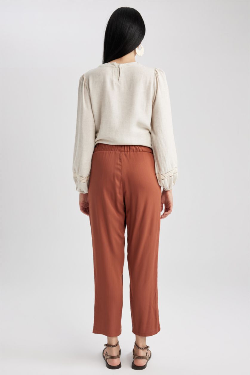 WOMAN Light Brown Harem Viscose Trousers
