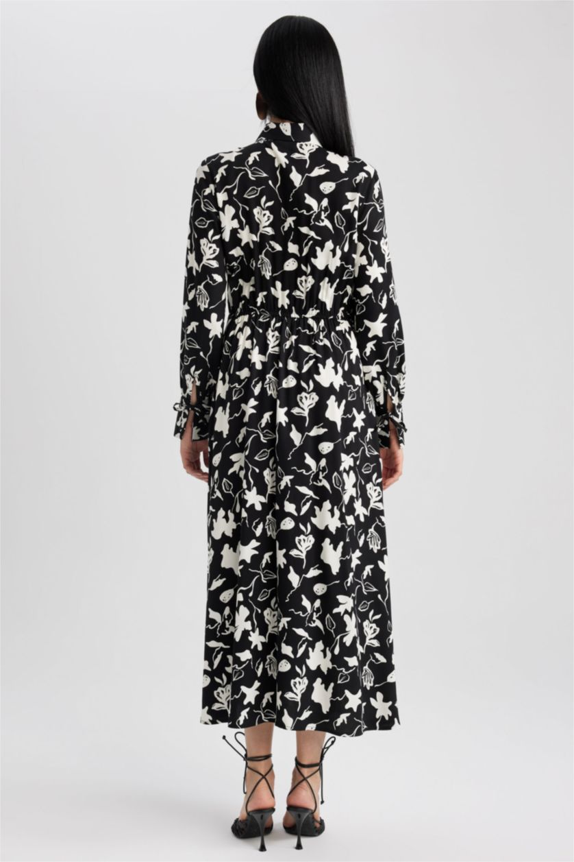 FEMME Noir Robe Imprimé Col De Chemise à Manches Longues