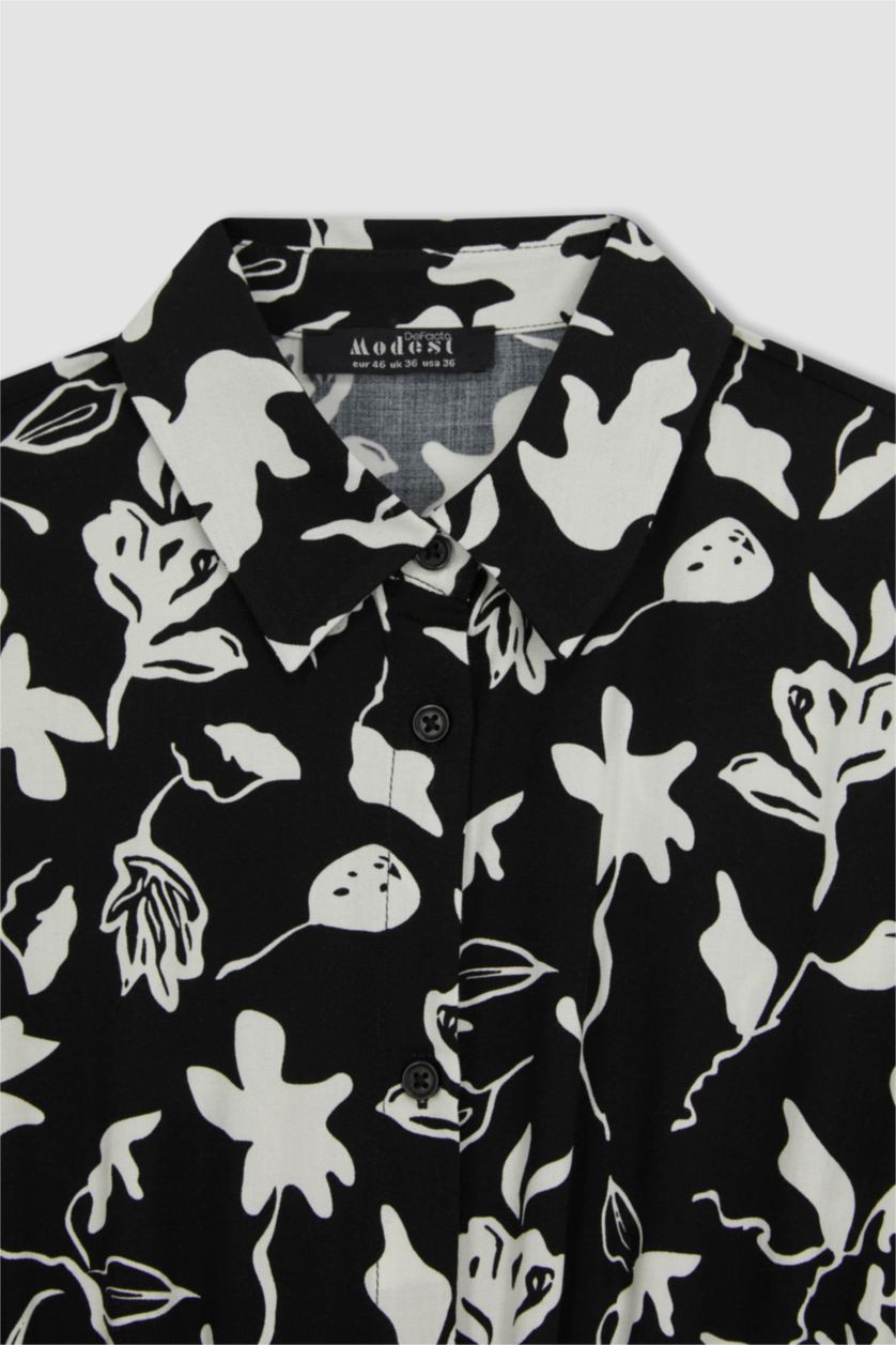 FEMME Noir Robe Imprimé Col De Chemise à Manches Longues