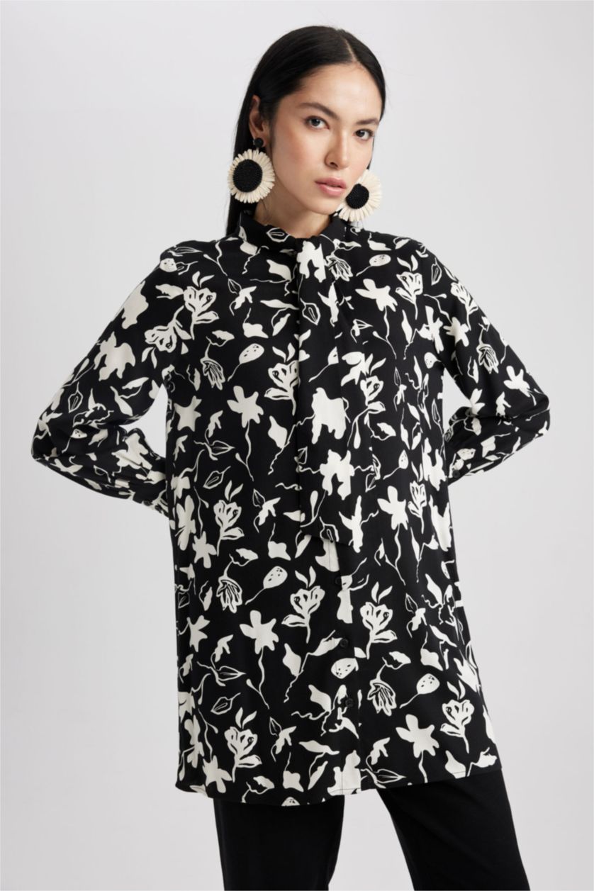 WOMAN Black Regular Fit Viscose Long Sleeve Tunic