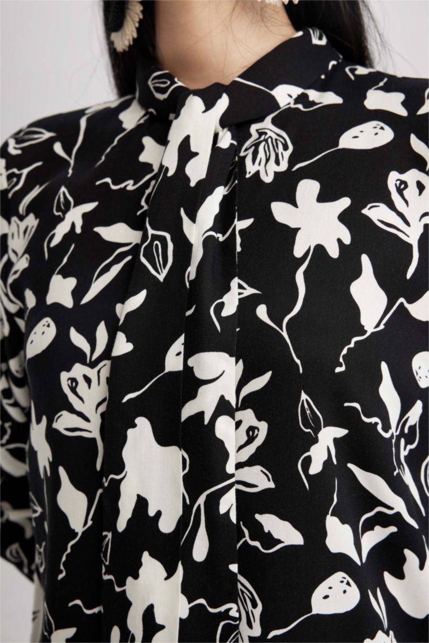 WOMAN Black Regular Fit Viscose Long Sleeve Tunic