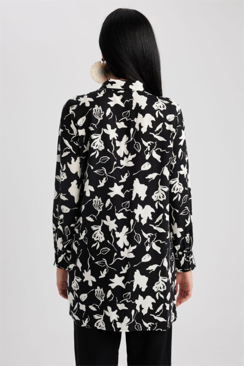 WOMAN Black Regular Fit Viscose Long Sleeve Tunic