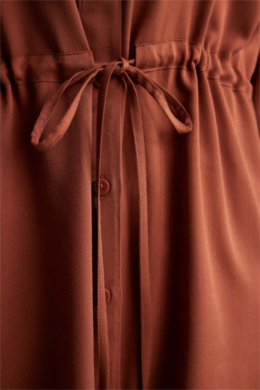 WOMAN Light Brown Regular Fit Viscose Shirt Collar Long Sleeve Tunic