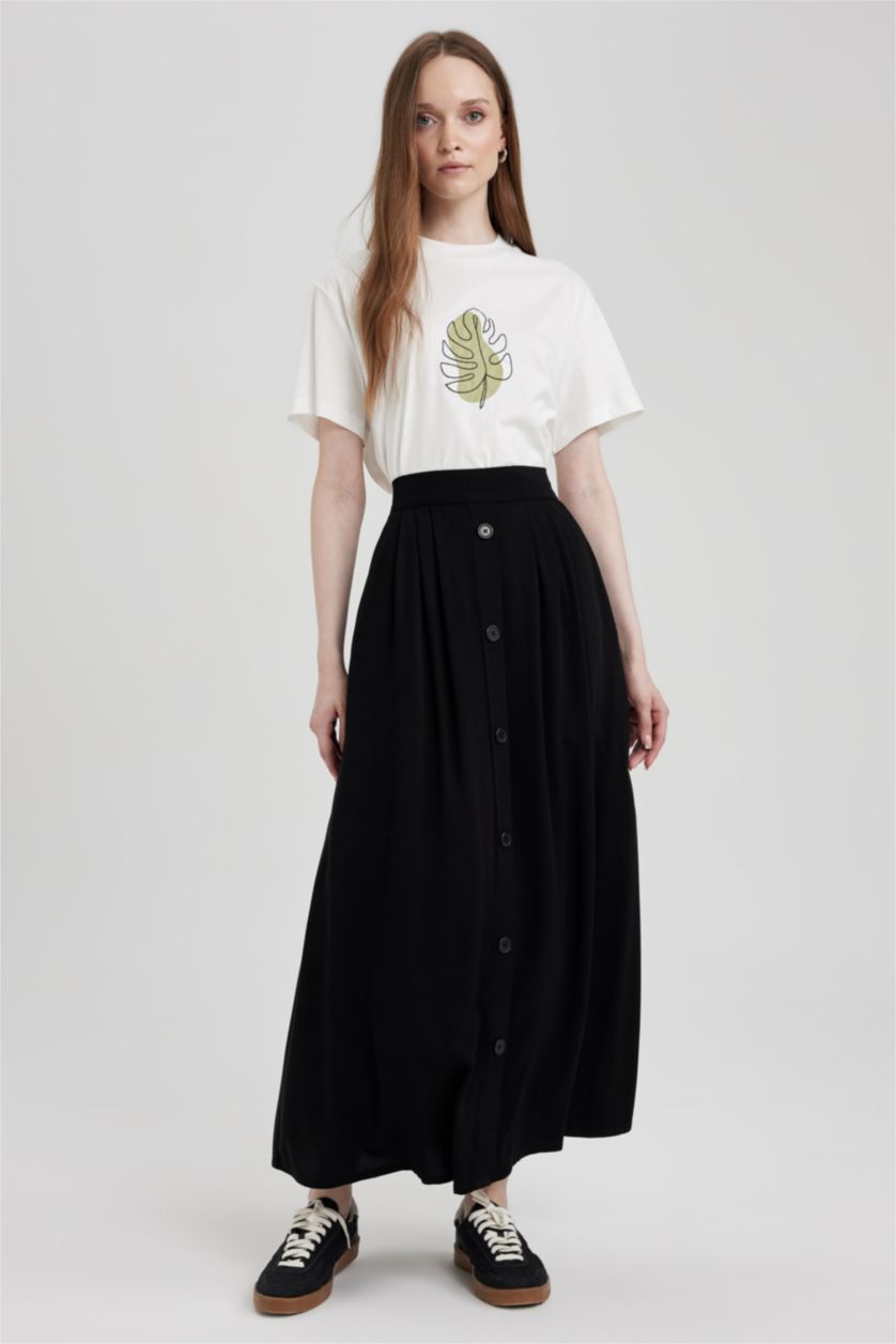 WOMAN Black Regular Fit Viscose Skirt