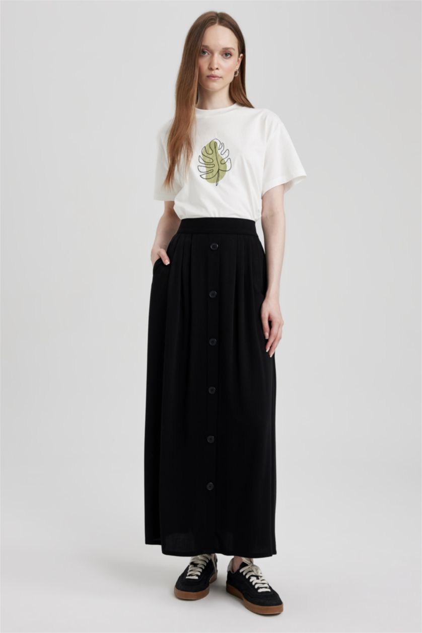 WOMAN Black Regular Fit Viscose Skirt