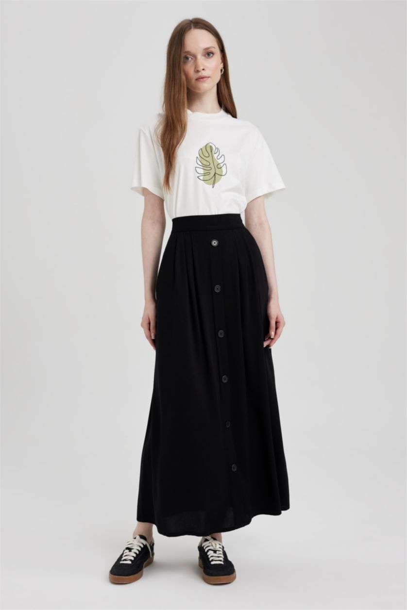 WOMAN Black Regular Fit Viscose Skirt