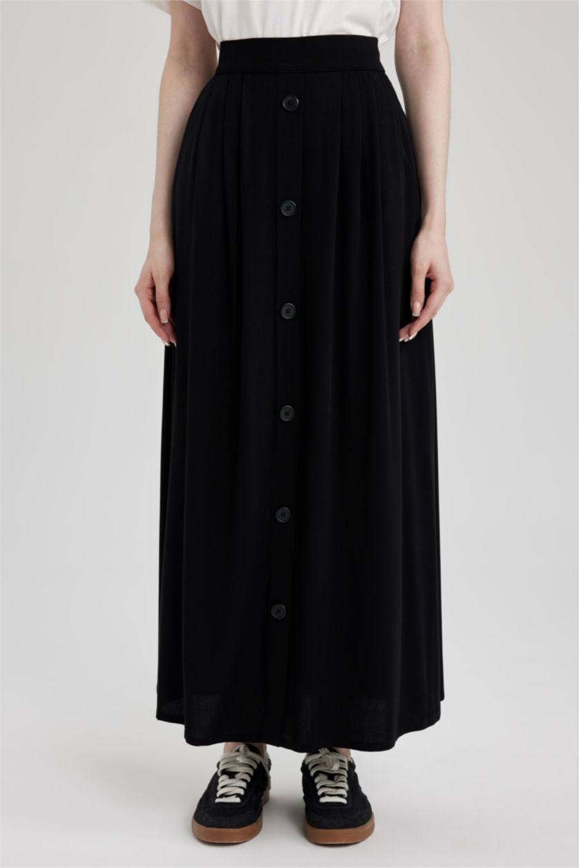 WOMAN Black Regular Fit Viscose Skirt