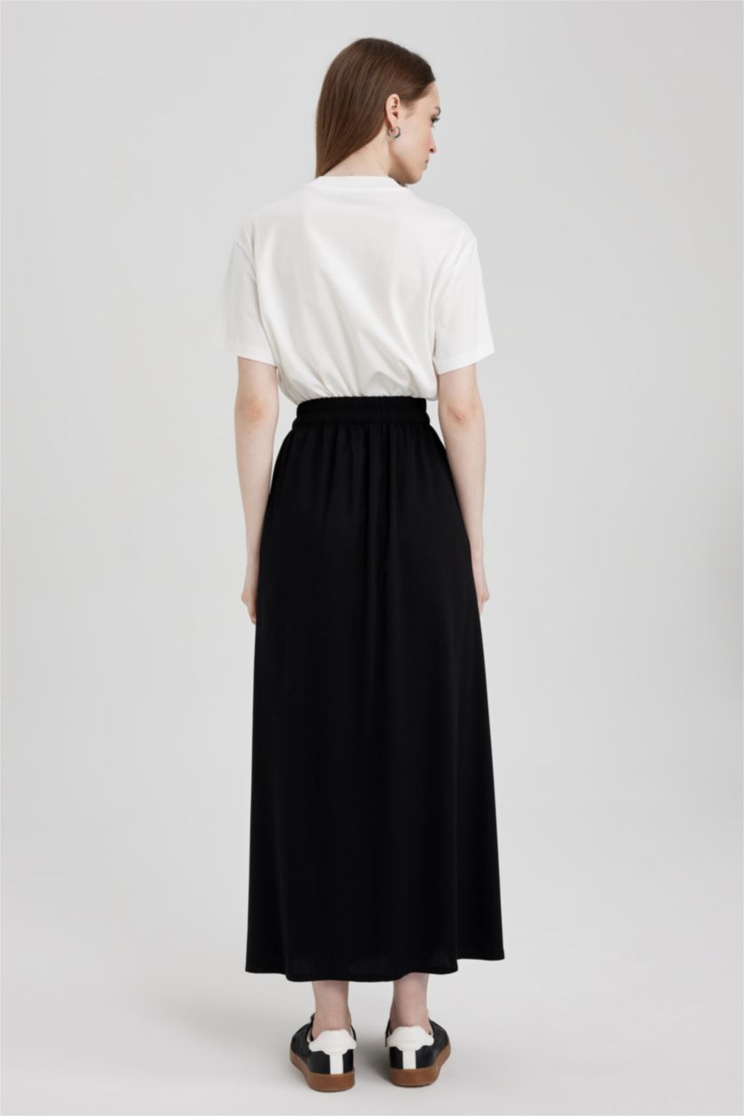 WOMAN Black Regular Fit Viscose Skirt