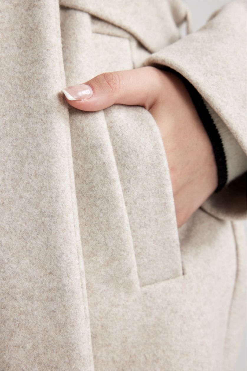 FEMME Beige Manteau Cachemire Coupe Régulière Encapuchonné