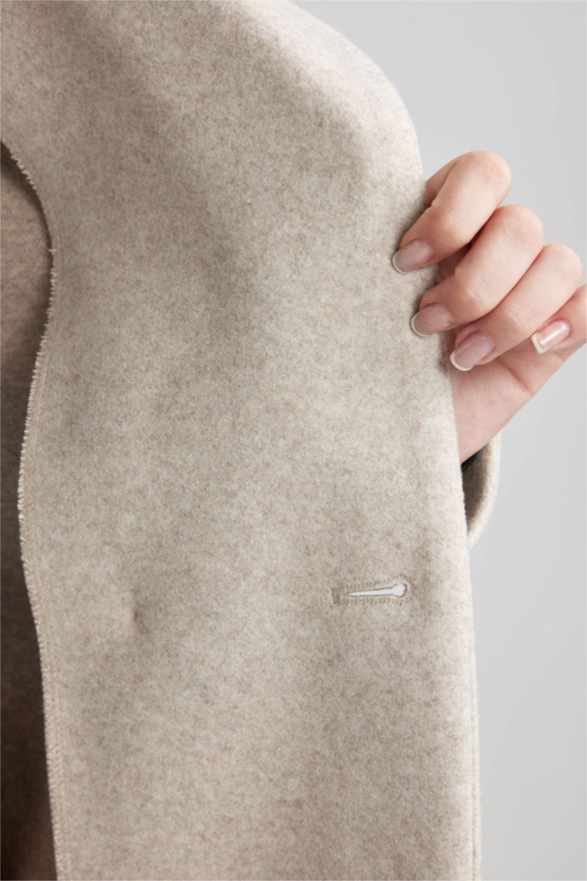 FEMME Beige Manteau Cachemire Coupe Régulière Encapuchonné