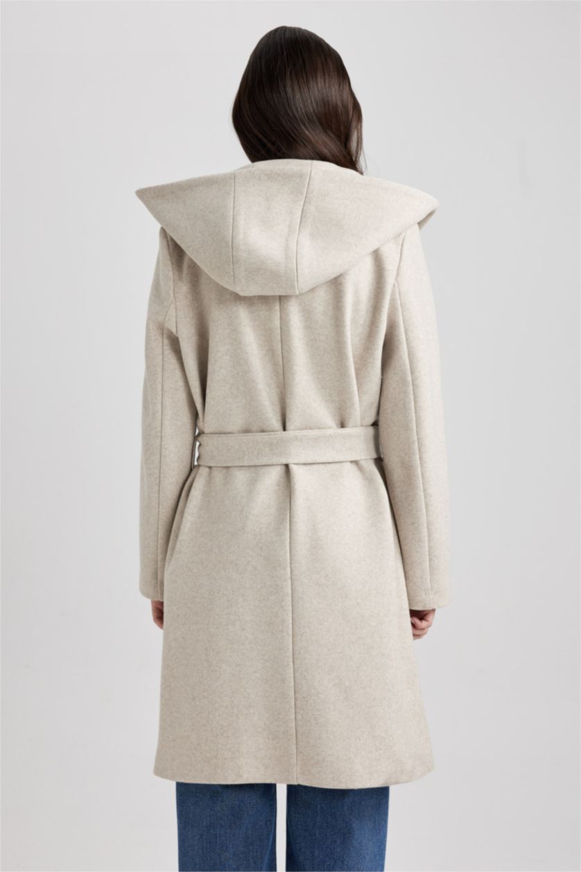FEMME Beige Manteau Cachemire Coupe Régulière Encapuchonné