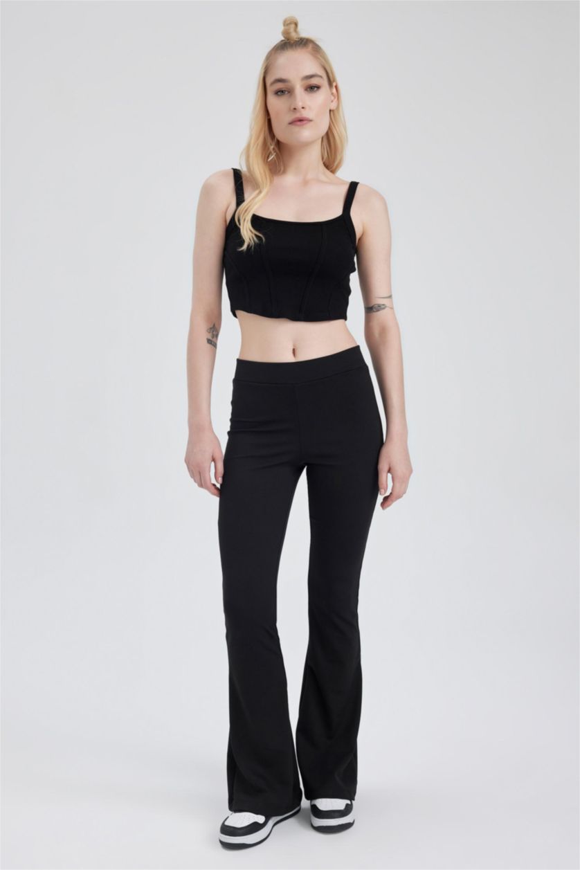 Kadın Siyah Fitted U Yaka Korse Görünümlü Fitilli Kaşkorse Siyah Atlet