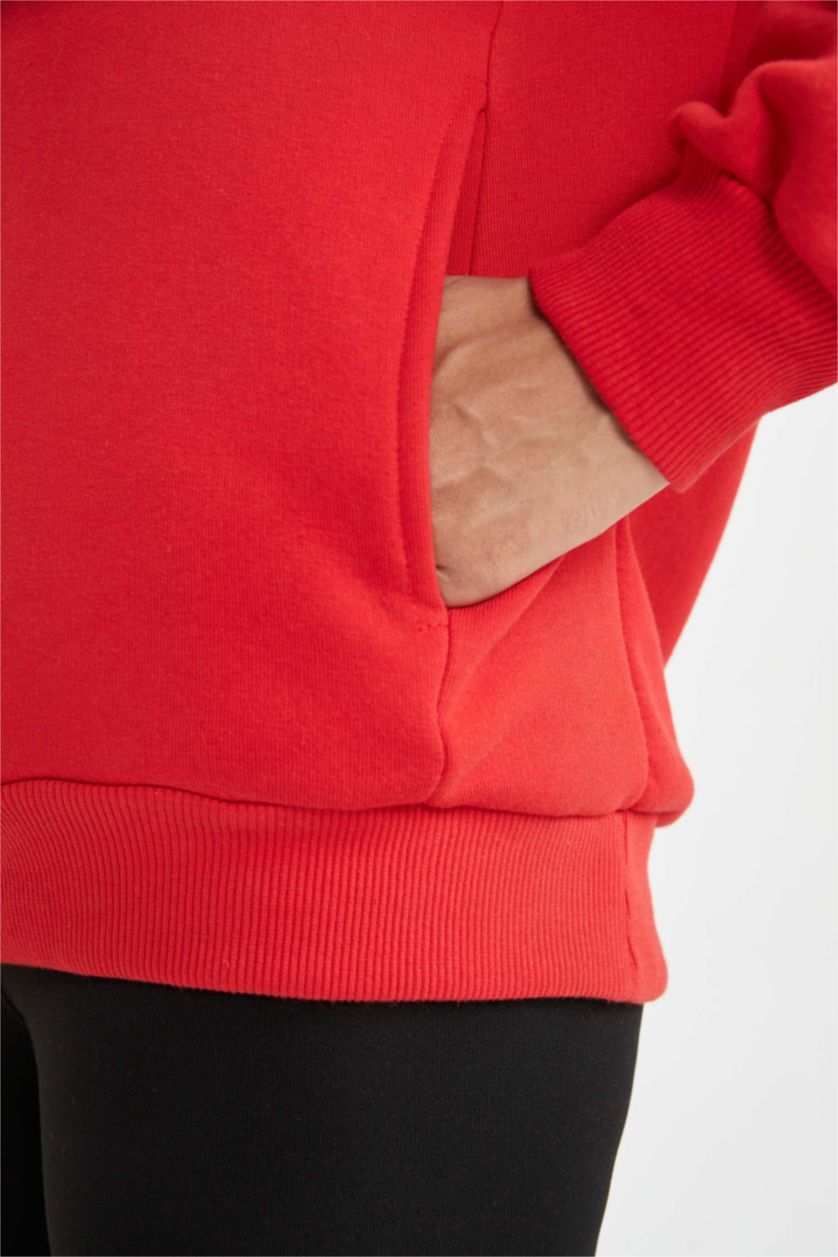 Женщины Красный Свитшот оверсайз с капюшоном базовый из плотной ткани для женщин