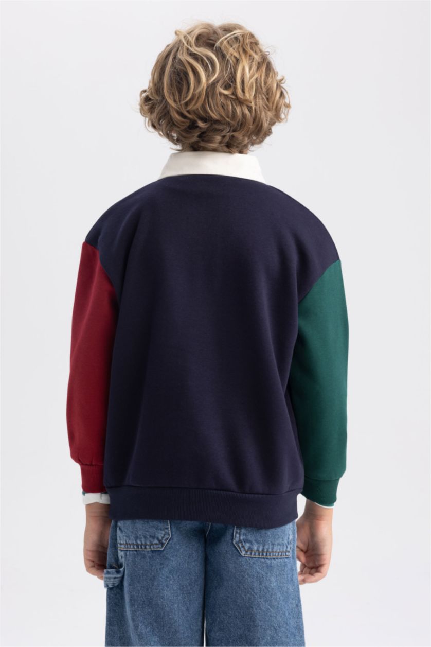 Boys & Teens NAVY Oversize Fit Color Block Polo Collar Sweatshirt