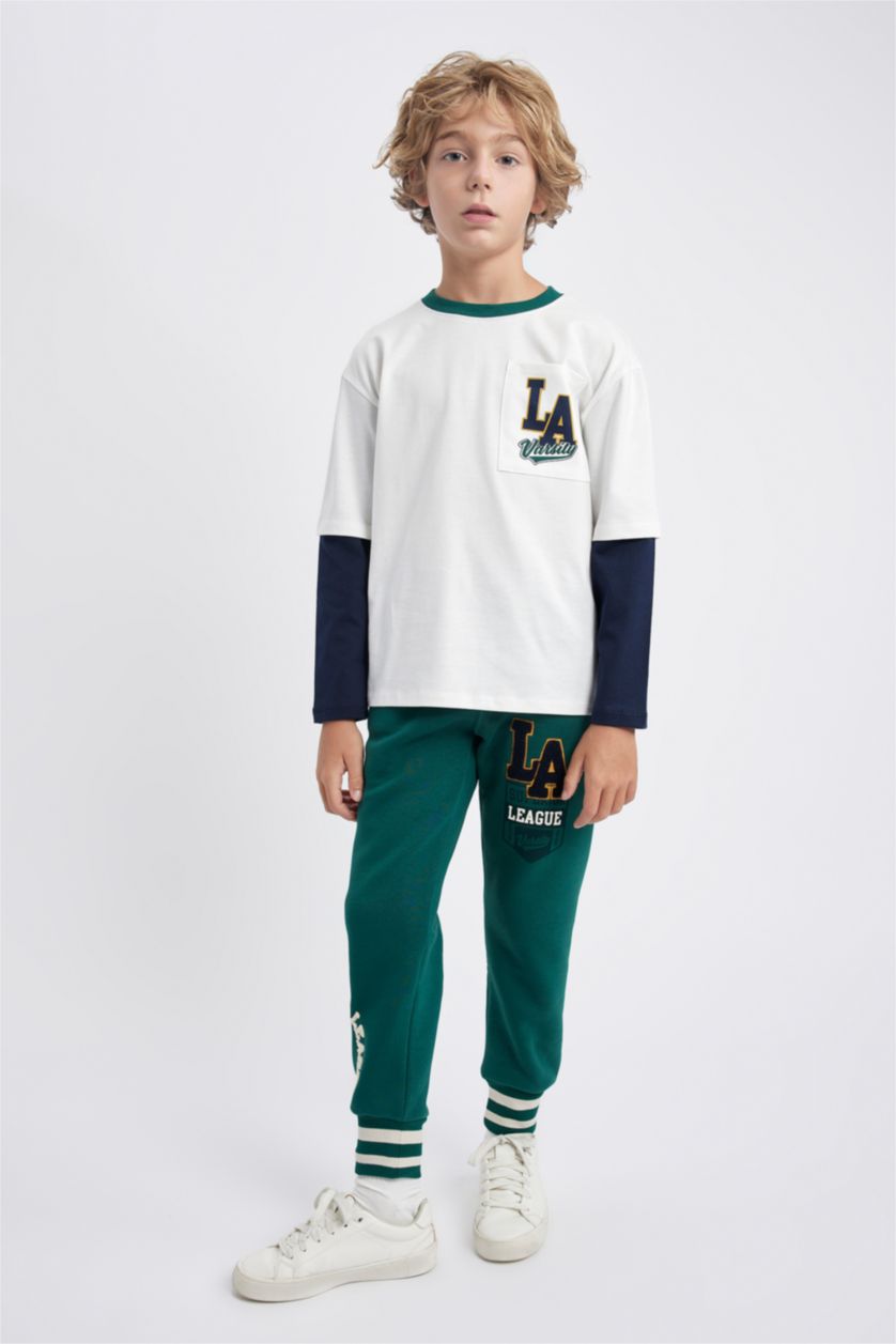 أولادي اوف وايت تيشيرت اوفر سايز كم طويل برقبة مستديرة