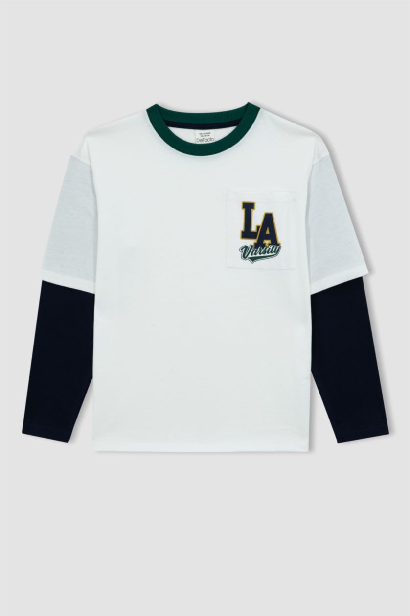 أولادي اوف وايت تيشيرت اوفر سايز كم طويل برقبة مستديرة