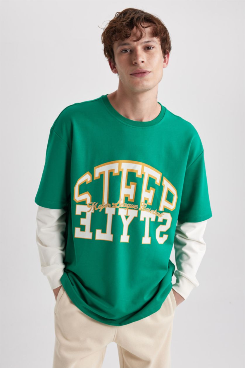 MAN Green Oversize Fit Crew Neck Printed Sweatshirt