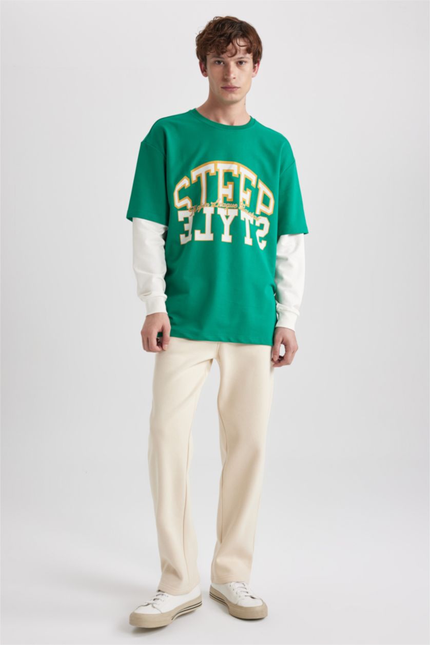 MAN Green Oversize Fit Crew Neck Printed Sweatshirt