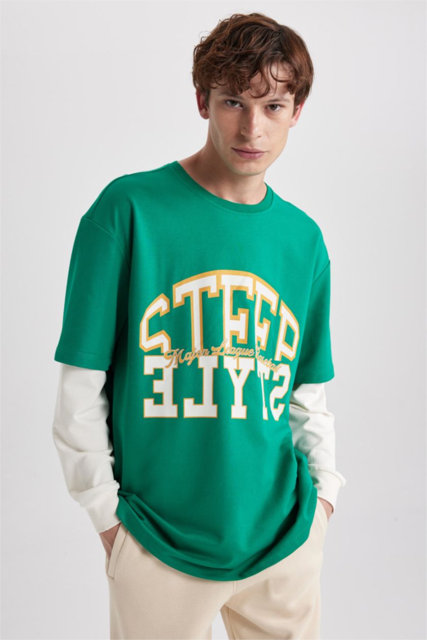 MAN Green Oversize Fit Crew Neck Printed Sweatshirt