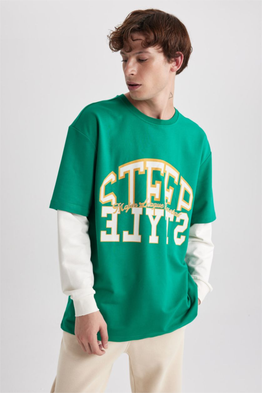 MAN Green Oversize Fit Crew Neck Printed Sweatshirt