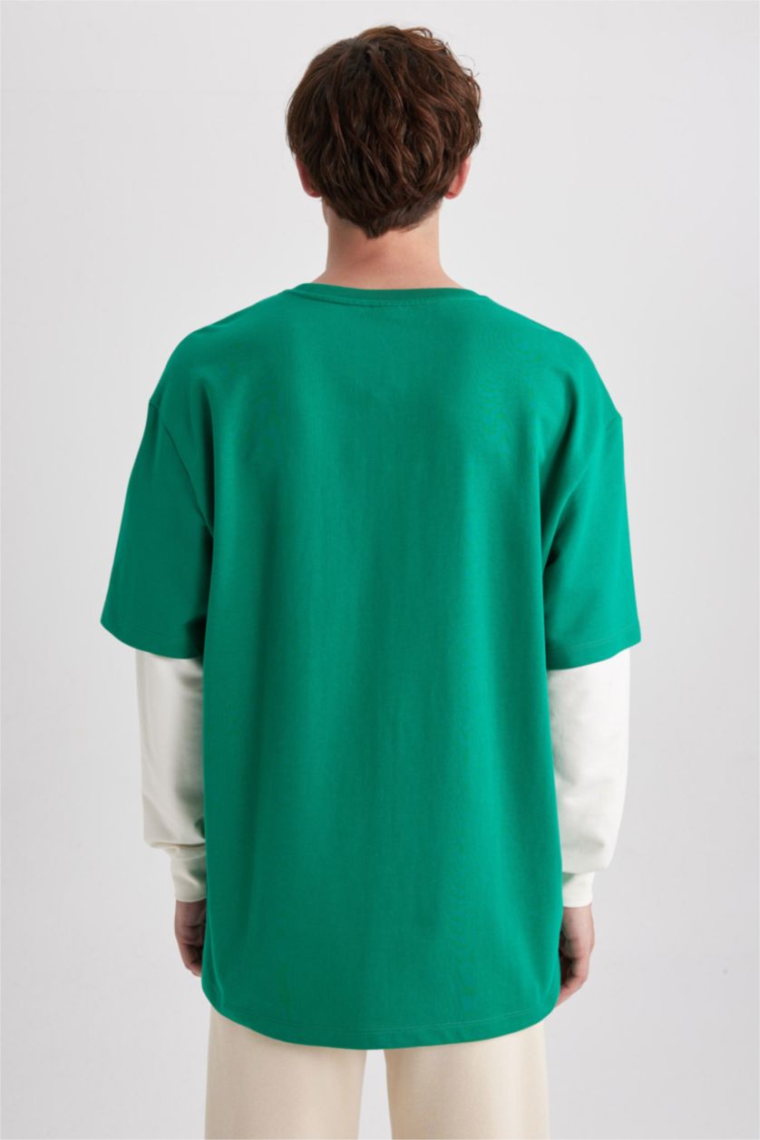 MAN Green Oversize Fit Crew Neck Printed Sweatshirt