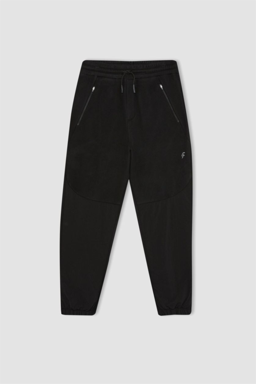 رجالي أسود بنطلون جوجر قصة عادية أسود من DeFactoFit